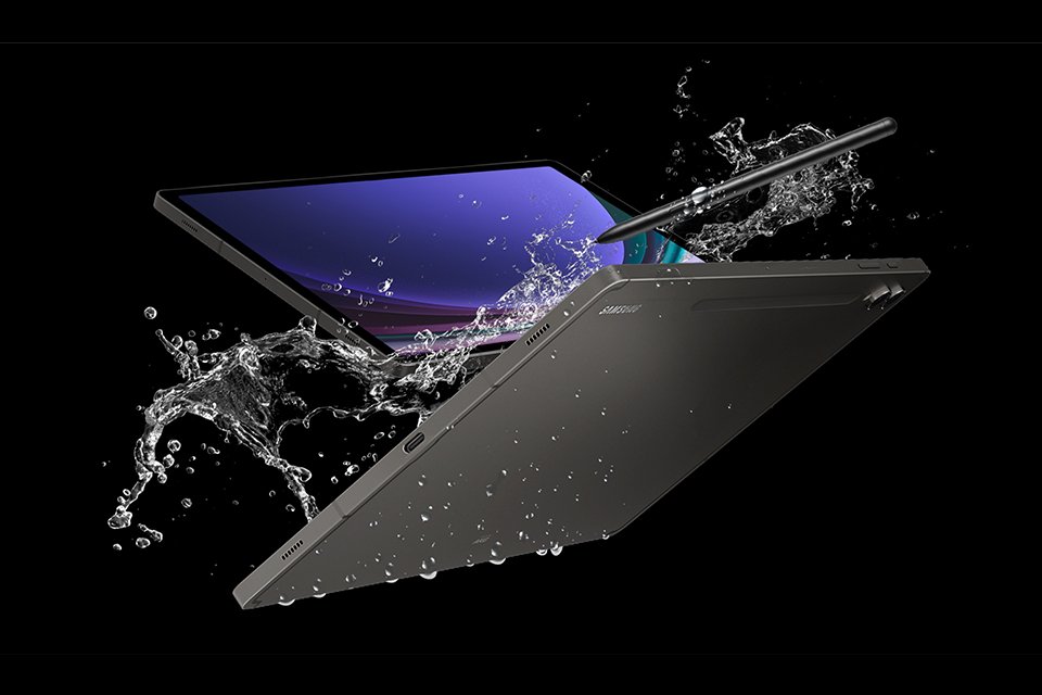 Tab S9 demonstrating water resistance capabilities.